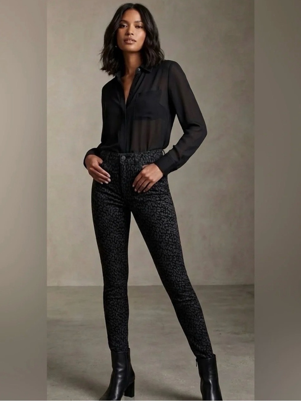 Black Orchid Black Leopard-Print Skinny Jeans 25